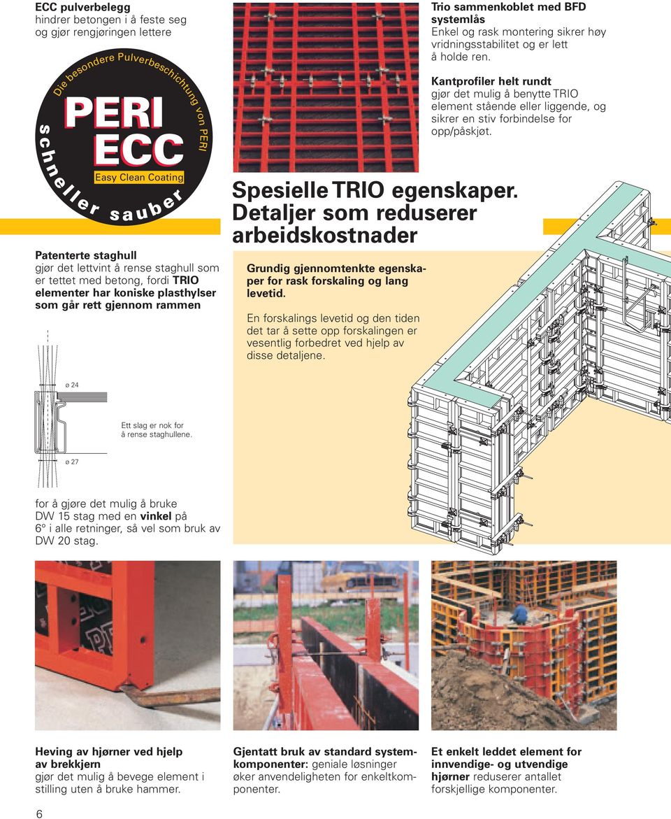 Detaljer som reduserer arbeidskostnader Grundig gjennomtenkte egenskaper for rask forskaling og lang levetid.