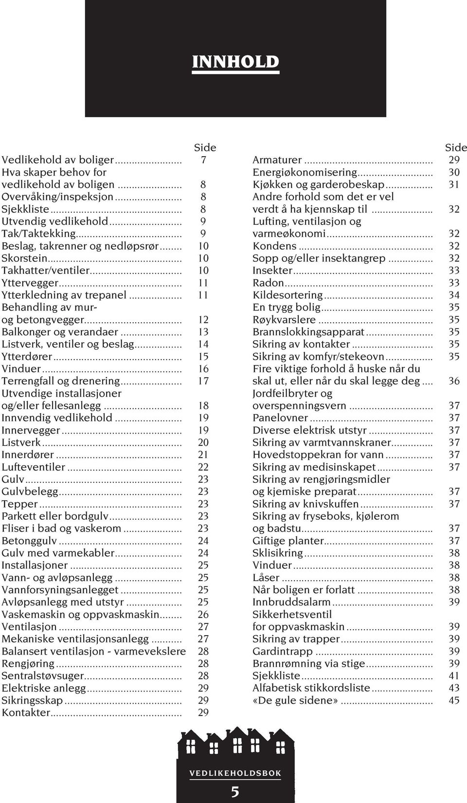 .. 13 Listverk, ventiler og beslag... 14 Ytterdører... 15 Vinduer... 16 Terrengfall og drenering... 17 Utvendige installasjoner og/eller fellesanlegg... 18 Innvendig vedlikehold... 19 Innervegger.