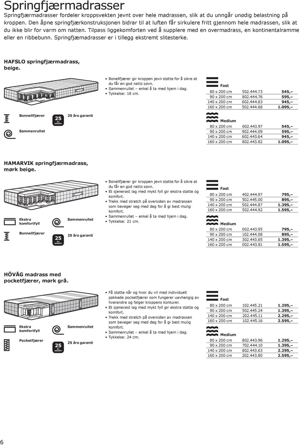 Tilpass liggekomforten ved å supplere med en overmadrass, en kontinentalramme eller en ribbebunn. Springfjæmadrasser er i tillegg ekstremt slitesterke. HAFSLO springfjærmadrass, beige.