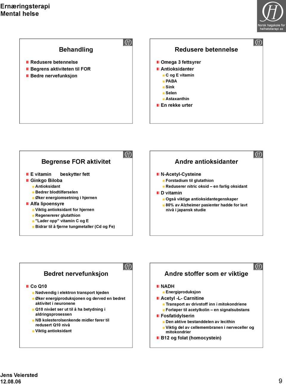 opp vitamin C og E Bidrar til å fjerne tungmetaller (Cd og Fe) Andre antioksidanter N-Acetyl-Cysteine Forstadium til glutathion Reduserer nitric oksid en farlig oksidant D vitamin Også viktige