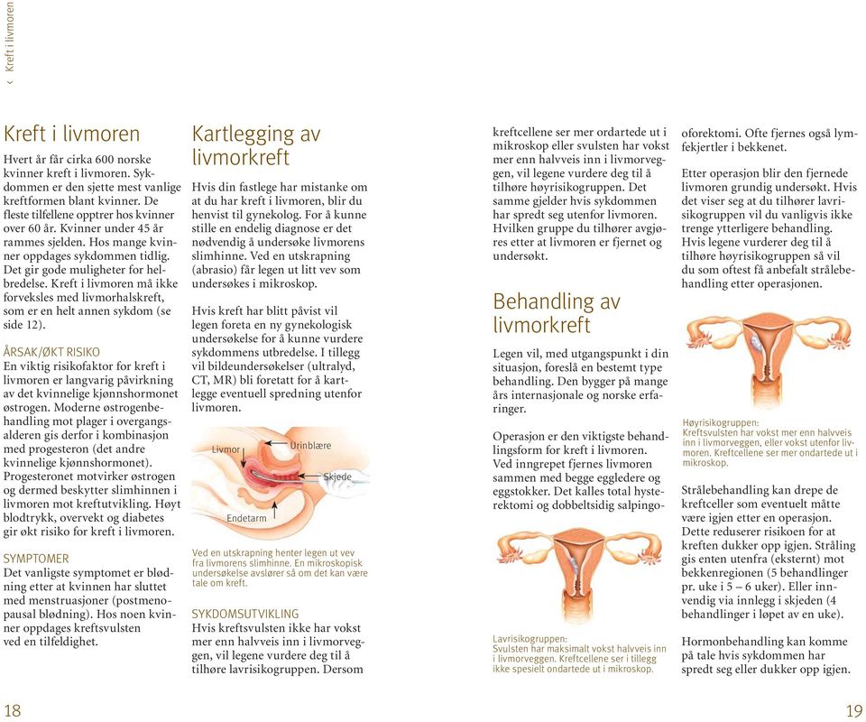 Kreft i livmoren må ikke forveksles med livmorhalskreft, som er en helt annen sykdom (se side 12).