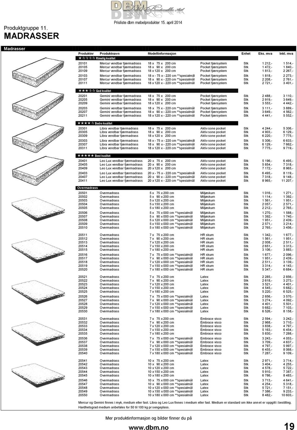 vendbar fjærmadrass 18 x 075 x 0200 cm 18 x 090 x 0200 cm 18 x 120 x 0200 cm 18 x - 75 x - 220 cm **spesialmål 18 x 090 x - 220 cm **spesialmål 18 x 120 x - 220 cm **spesialmål Pocket fjærsystem