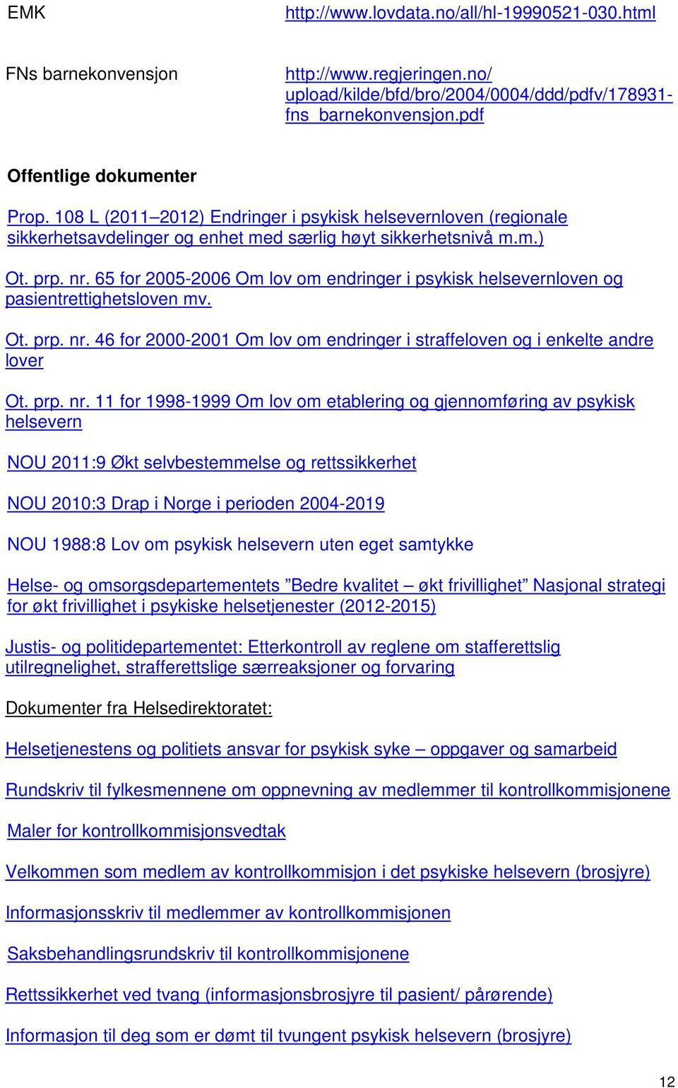 65 for 2005-2006 Om lov om endringer i psykisk helsevernloven og pasientrettighetsloven mv. Ot. prp. nr.