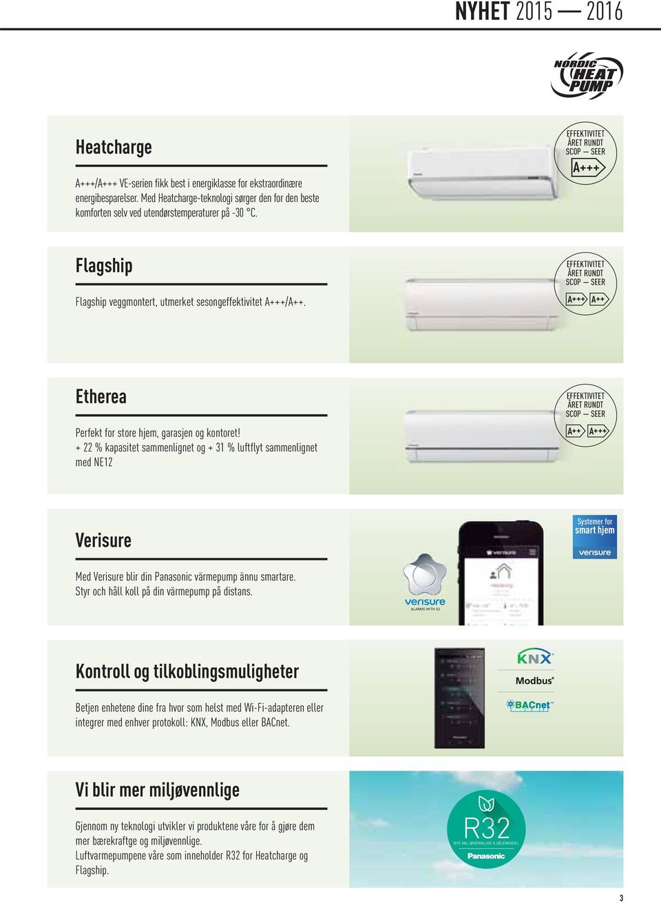 EFFEKTIVITET ÅRET RUNDT SCOP SEER A+++ Flagship Flagship veggmontert, utmerket sesongeffektivitet A+++/A++.