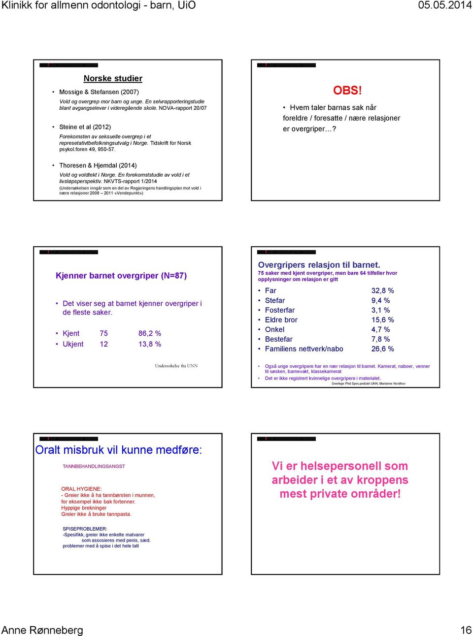 Hvem taler barnas sak når foreldre / foresatte / nære relasjoner er overgriper? Thoresen & Hjemdal (2014) Vold og voldtekt i Norge. En forekomststudie av vold i et livsløpsperspektiv.