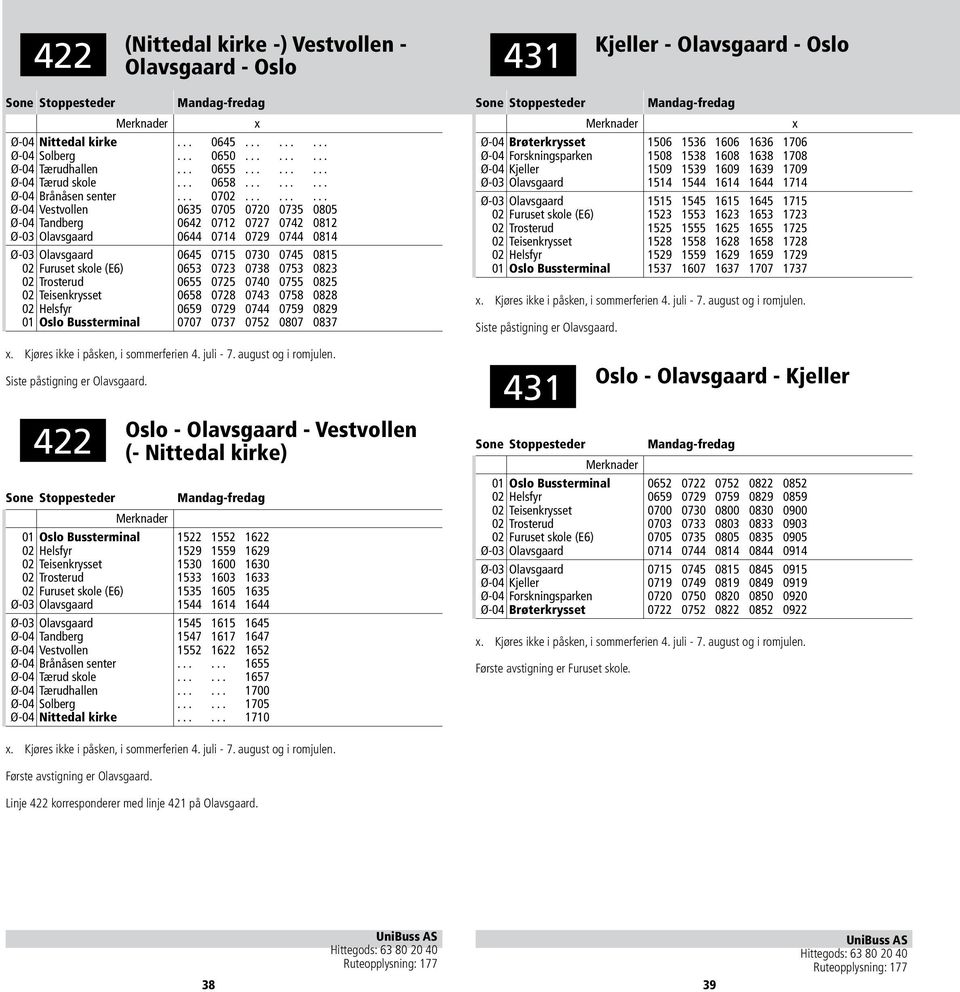 ........ Ø-04 Vestvollen 0635 0705 0720 0735 0805 Ø-04 Tandberg 0642 0712 0727 0742 0812 Ø-03 Olavsgaard 0644 0714 0729 0744 0814 Ø-03 Olavsgaard 0645 0715 0730 0745 0815 02 Furuset skole (E6) 0653