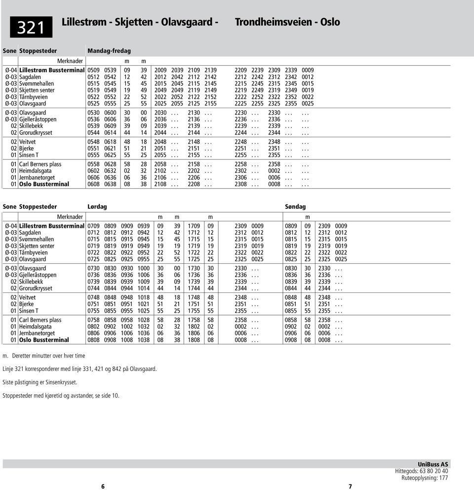 Ø-03 Tårnbyveien 0522 0552 22 52 2022 2052 2122 2152 2222 2252 2322 2352 0022 Ø-03 Olavsgaard 0525 0555 25 55 2025 2055 2125 2155 2225 2255 2325 2355 0025 Ø-03 Olavsgaard 0530 0600 30 00 2030... 2130.