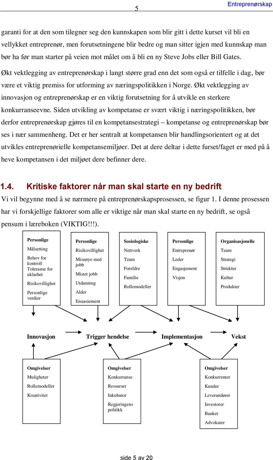 Økt vektlegging av entreprenørskap i langt større grad enn det som også er tilfelle i dag, bør være et viktig premiss for utforming av næringspolitikken i Norge.