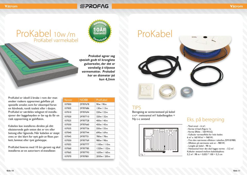 dusjen. ProKabel er særdeles velegnet til installasjoner der byggehøyden er lav og du får en rask oppvarming av gulvflaten.