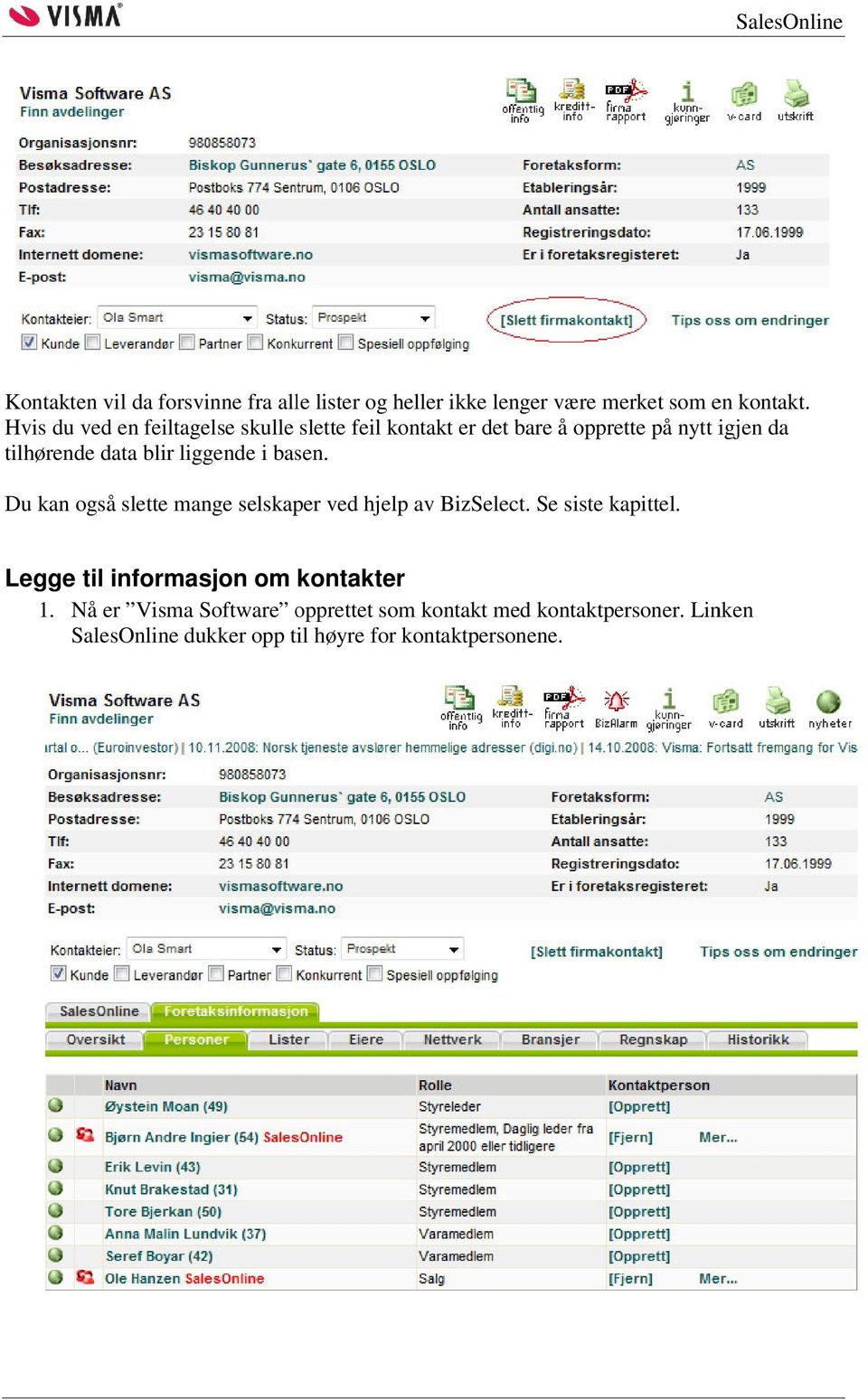 liggende i basen. Du kan også slette mange selskaper ved hjelp av BizSelect. Se siste kapittel.