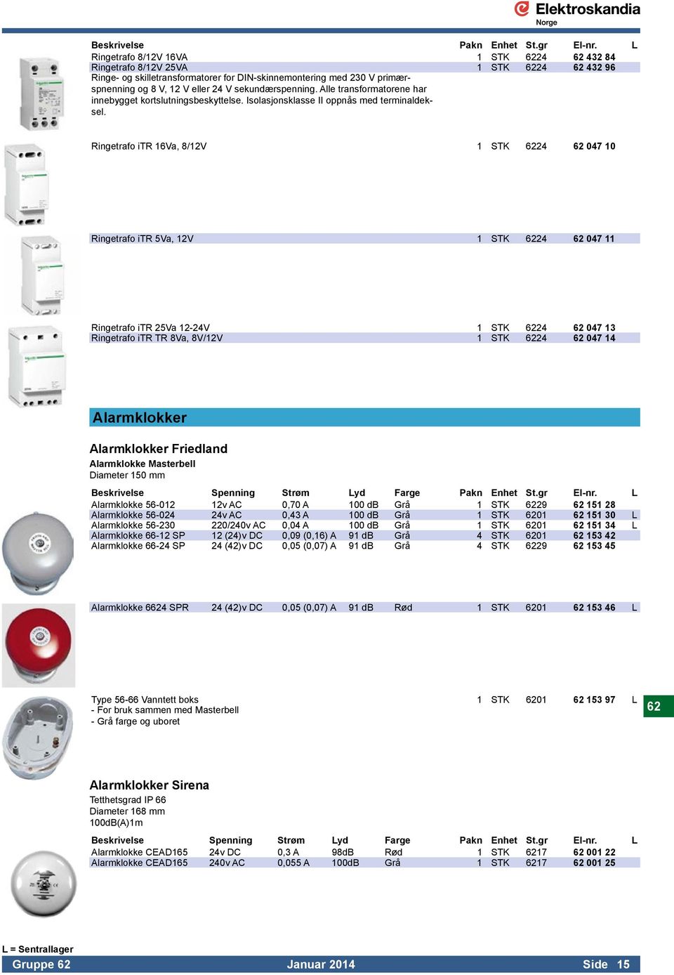 Ringetrafo itr 16Va, 8/12V 1 STK 6224 62 047 10 Ringetrafo itr 5Va, 12V 1 STK 6224 62 047 11 Ringetrafo itr 25Va 12-24V 1 STK 6224 62 047 13 Ringetrafo itr TR 8Va, 8V/12V 1 STK 6224 62 047 14