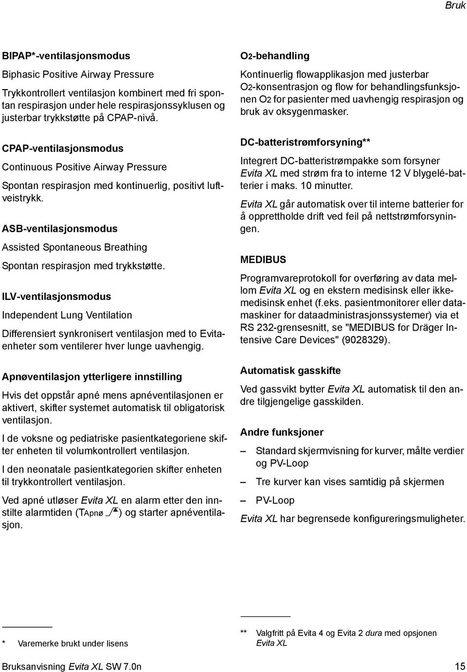 ASB-ventilasjonsmodus Assisted Spontaneous Breathing Spontan respirasjon med trykkstøtte.