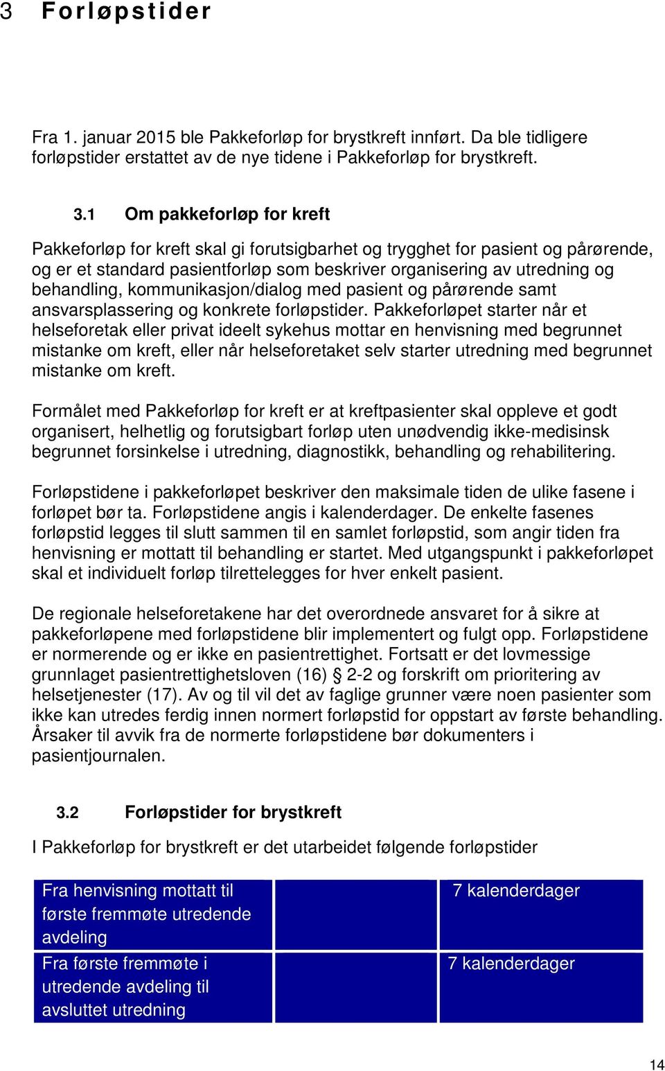 kommunikasjon/dialog med pasient og pårørende samt ansvarsplassering og konkrete forløpstider.