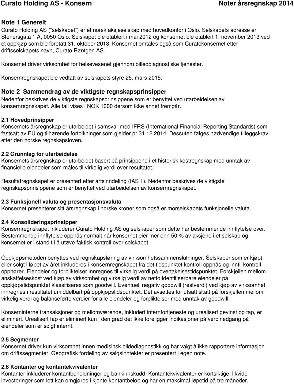 Konsernet omtales også som Curatokonsernet etter driftsselskapets navn, Curato Røntgen AS. Konsernet driver virksomhet for helsevesenet gjennom billeddiagnostiske tjenester.