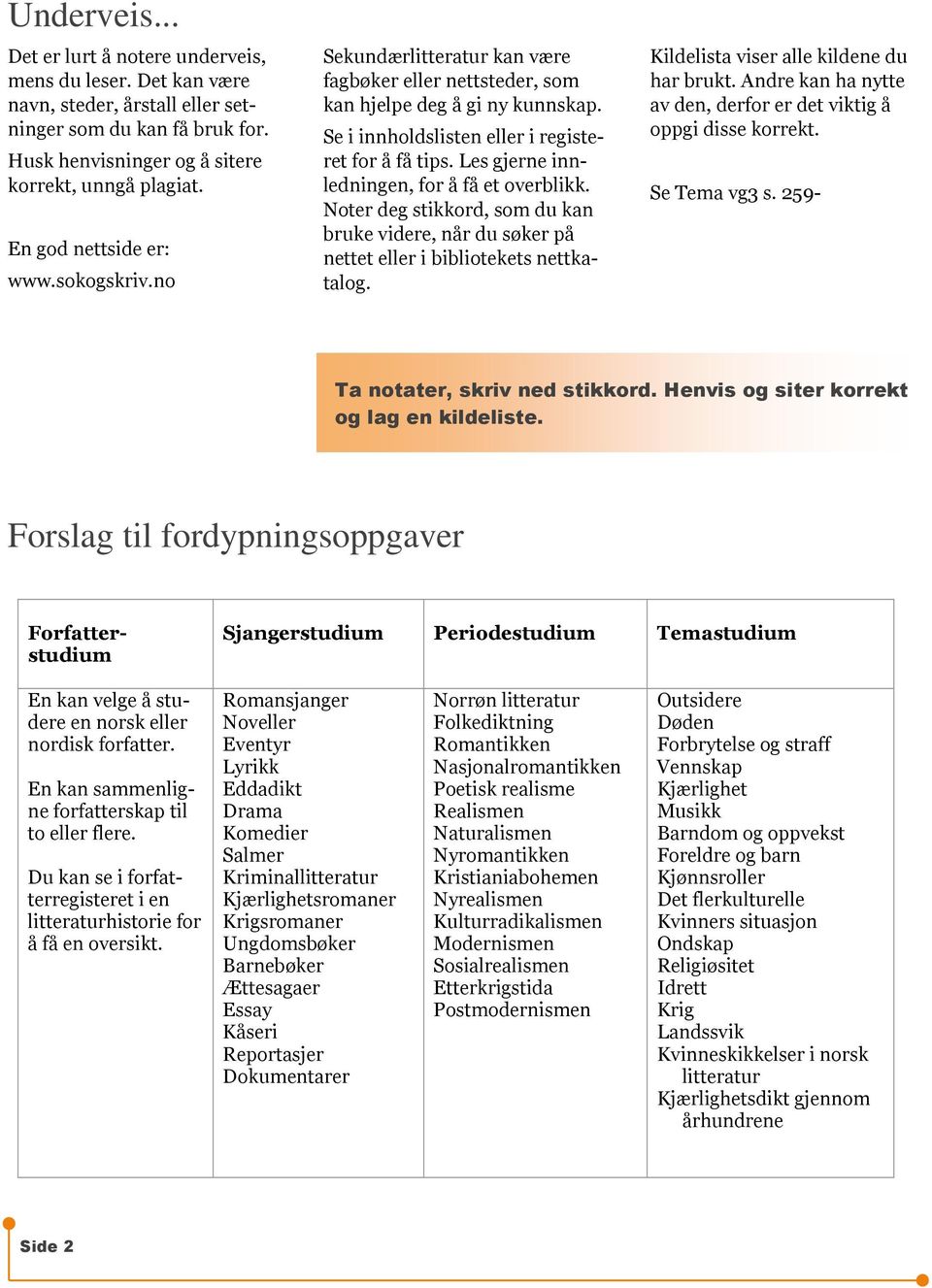 Andre kan ha nytte av den, derfor er det viktig å oppgi disse korrekt. Se Tema vg3 s. 259- Ta notater, skriv ned stikkord. Henvis og siter korrekt og lag en kildeliste.