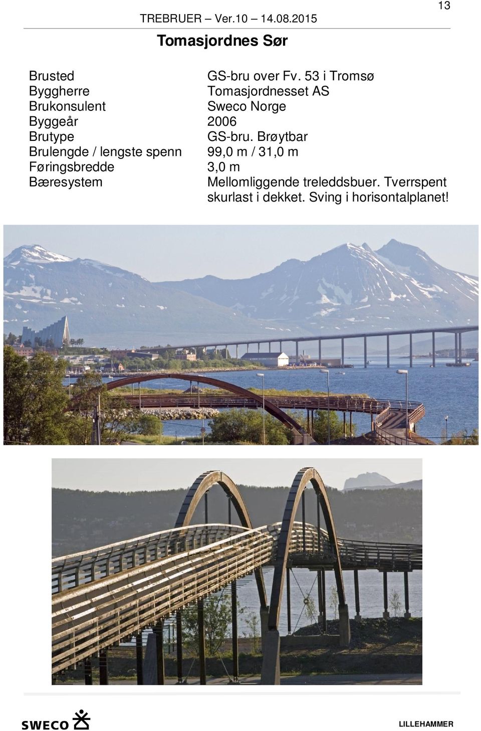Brøytbar Brulengde / lengste spenn 99,0 m / 31,0 m 3,0 m