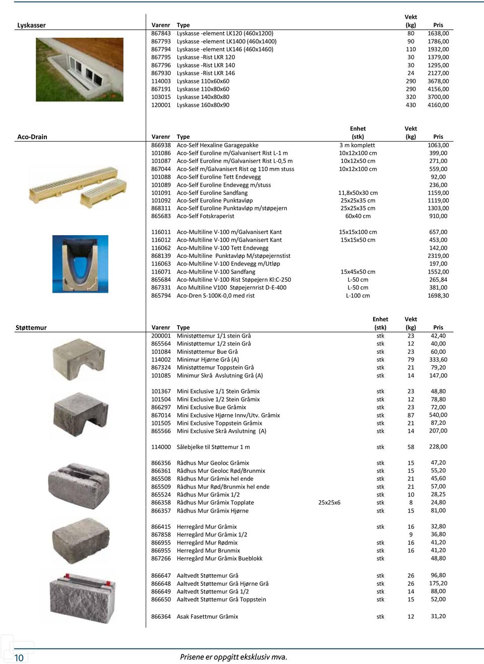 867794 Lyskasse 867793 - element Lyskasse LK146 - element (460x1460) LK1400 (460x1400x250) 110 1932,00 90 867795 Lyskasse 867794 - Rist Lyskasse LKR 120 - element LK146 (460x1460x250) 30 1379,00 110