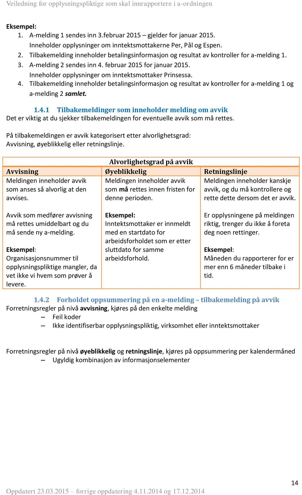 1.4.1 Tilbakemeldinger som inneholder melding om avvik Det er viktig at du sjekker tilbakemeldingen for eventuelle avvik som må rettes.