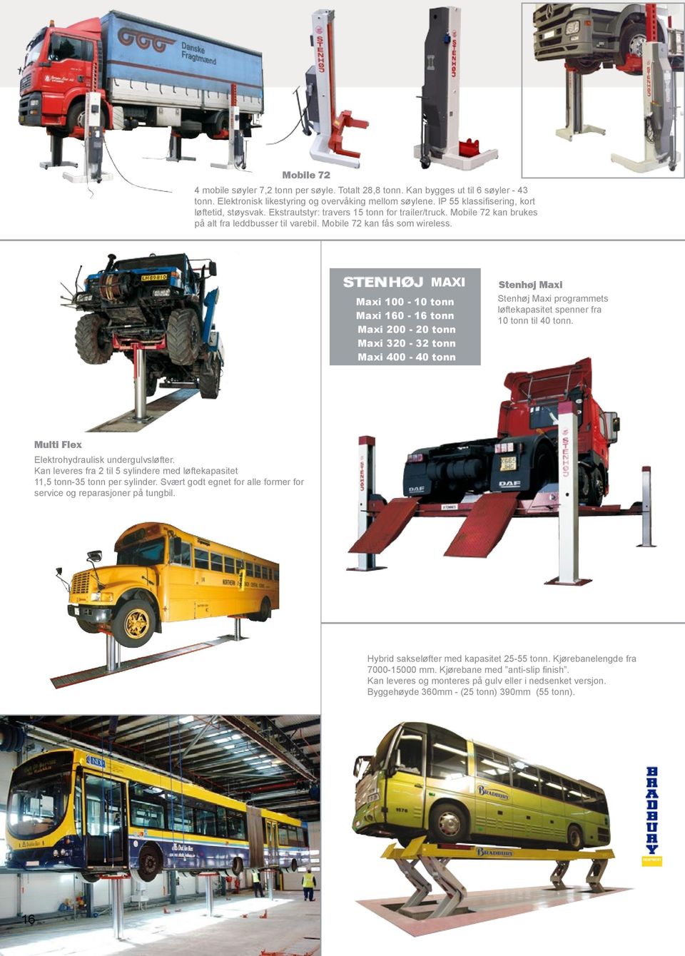MAXI Maxi 100-10 tonn Maxi 160-16 tonn Maxi 200-20 tonn Maxi 320-32 tonn Maxi 400-40 tonn Stenhøj Maxi Stenhøj Maxi programmets løftekapasitet spenner fra 10 tonn til 40 tonn.