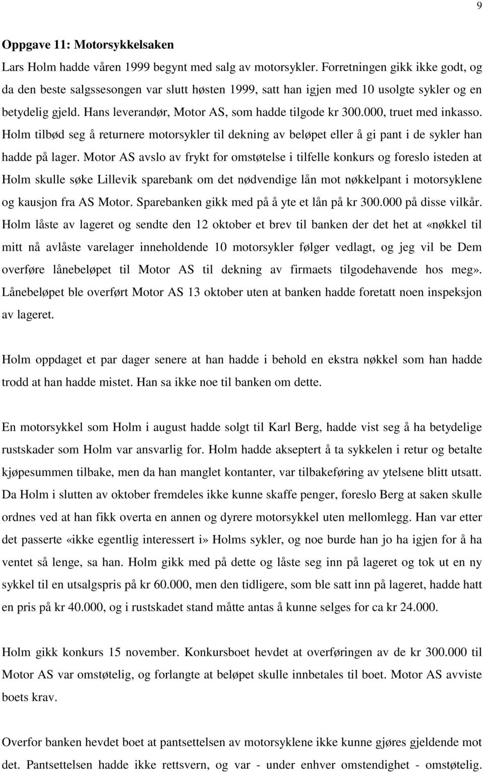 000, truet med inkasso. Holm tilbød seg å returnere motorsykler til dekning av beløpet eller å gi pant i de sykler han hadde på lager.