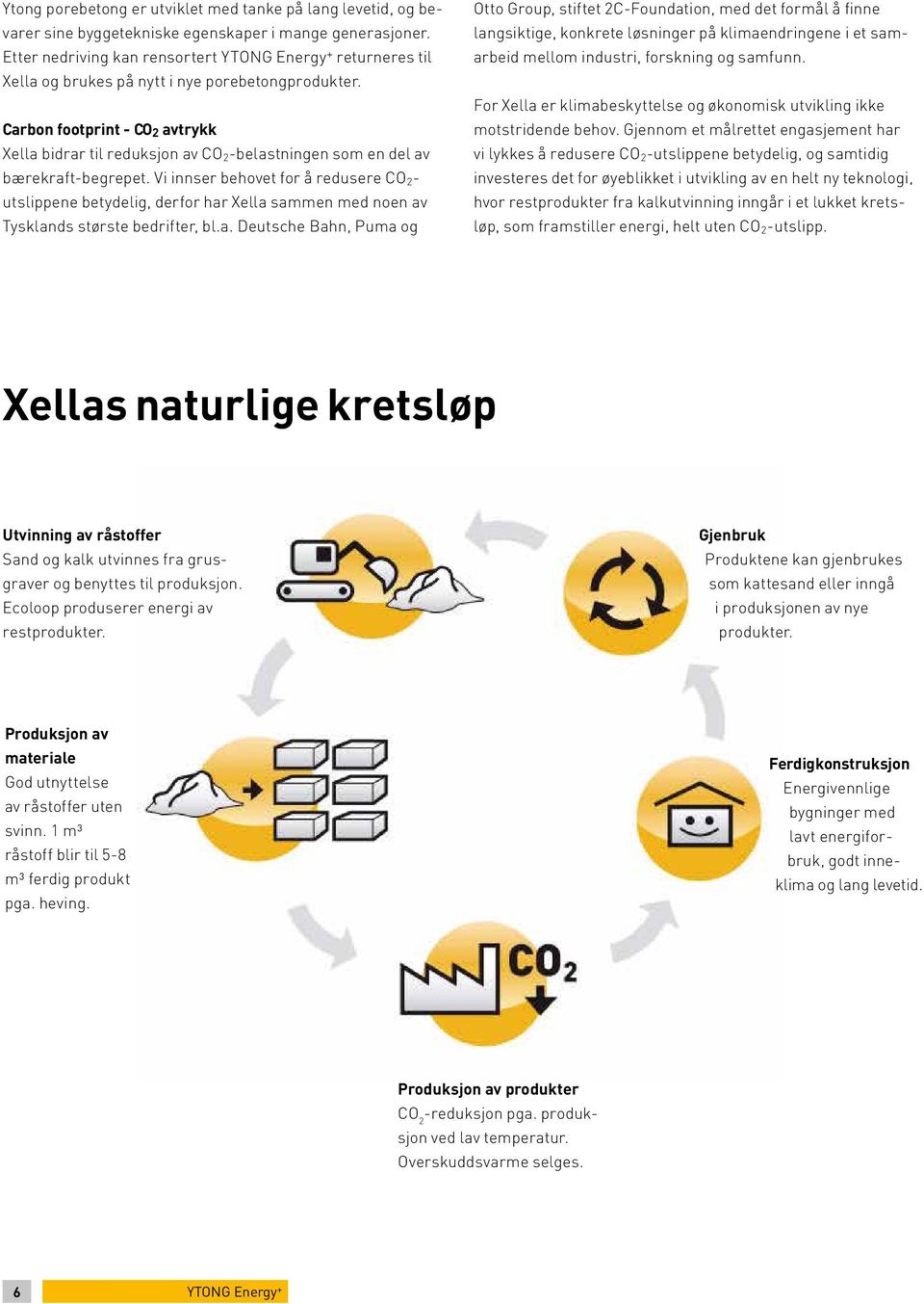 Carbon footprint - CO 2 avtrykk Xella bidrar til reduksjon av CO 2 -belastningen som en del av bærekraft-begrepet.