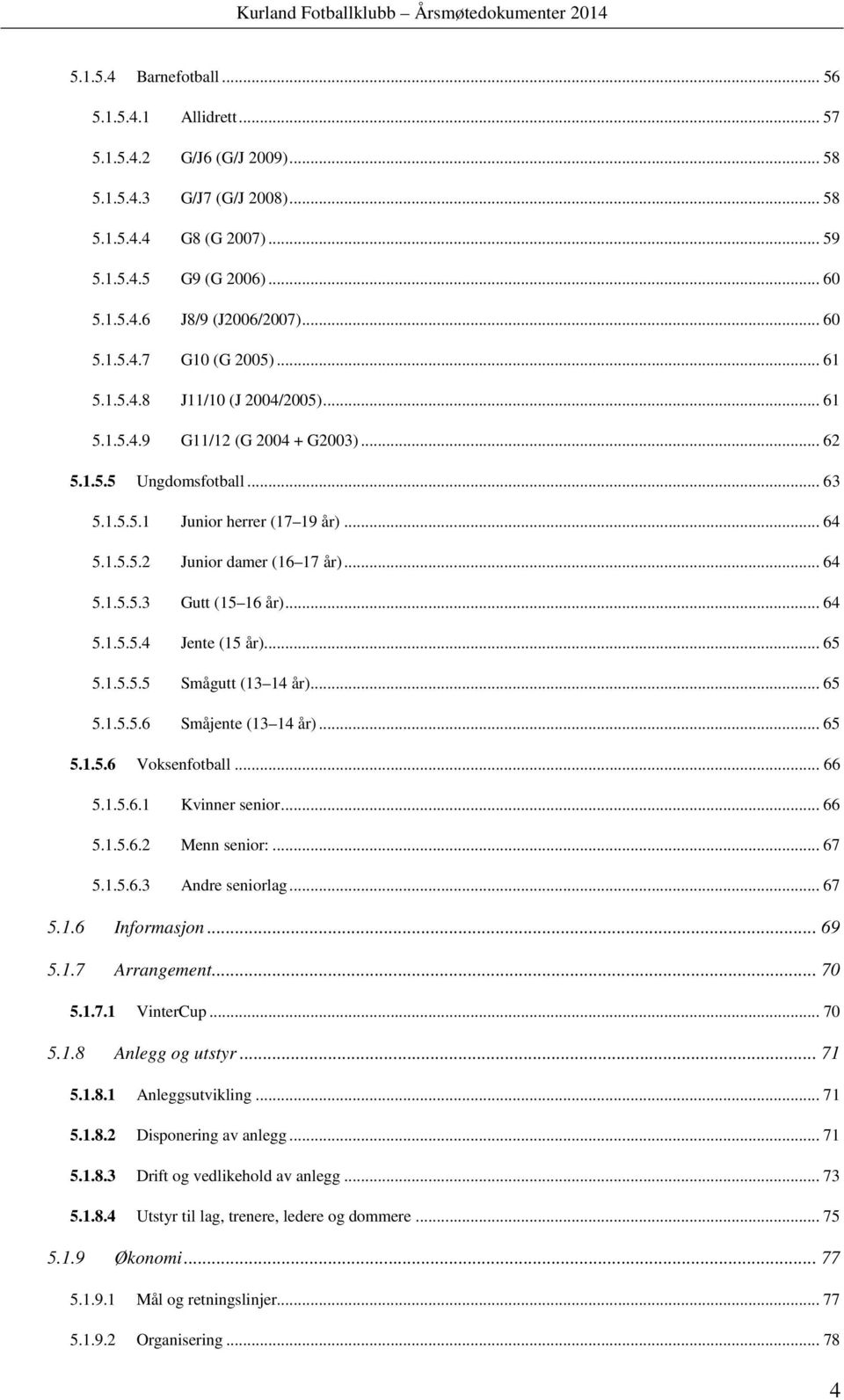 .. 64 5.1.5.5.3 Gutt (15 16 år)... 64 5.1.5.5.4 Jente (15 år)... 65 5.1.5.5.5 Smågutt (13 14 år)... 65 5.1.5.5.6 Småjente (13 14 år)... 65 5.1.5.6 Voksenfotball... 66 5.1.5.6.1 Kvinner senior... 66 5.1.5.6.2 Menn senior:.