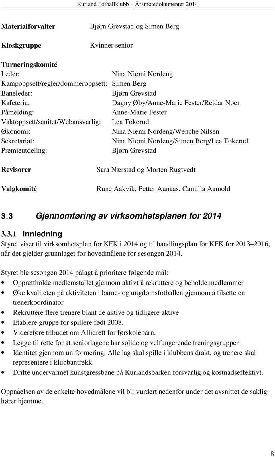 Berg/Lea Tokerud Premieutdeling: Bjørn Grevstad Revisorer Valgkomité Sara Nærstad og Morten Rugtvedt Rune Aakvik, Petter Aunaas, Camilla Aamold 3.