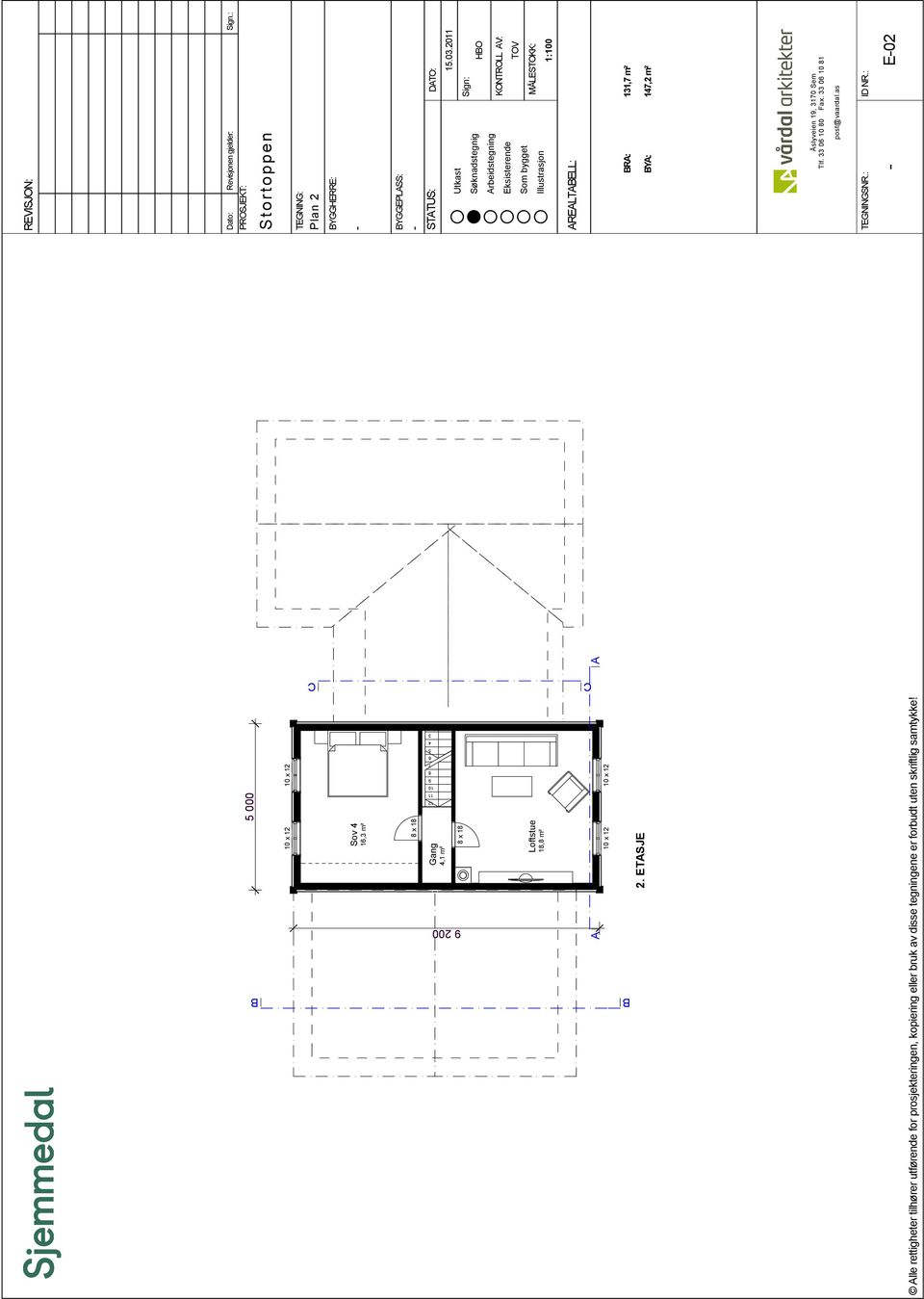 : - Sign: Åslyveien 19, 3170 Sem Tlf. 33 06 10 80 Fax. 33 06 10 81 post@vaardal.as KONTROLL AV: MÅLESTOKK: 131,7 m² 147,2 m² 15.03.