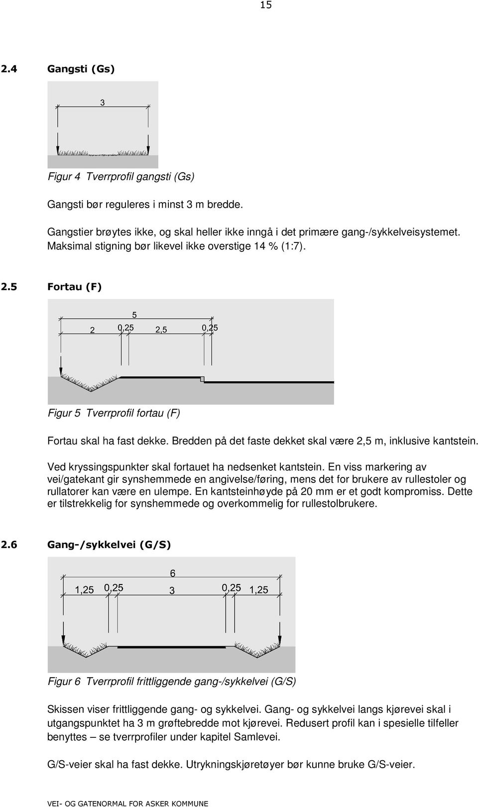 Ved kryssingspunkter skal fortauet ha nedsenket kantstein. En viss markering av vei/gatekant gir synshemmede en angivelse/føring, mens det for brukere av rullestoler og rullatorer kan være en ulempe.