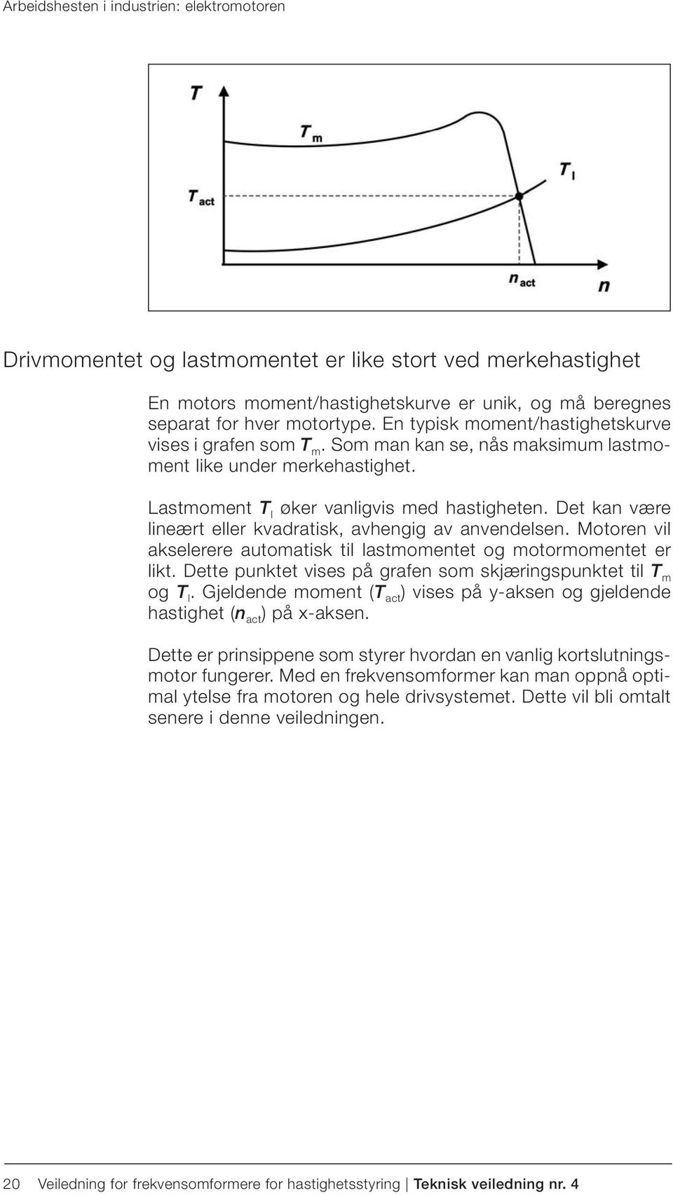 Det kan være lineært eller kvadratisk, avhengig av anvendelsen. Motoren vil akselerere automatisk til lastmomentet og motormomentet er likt.