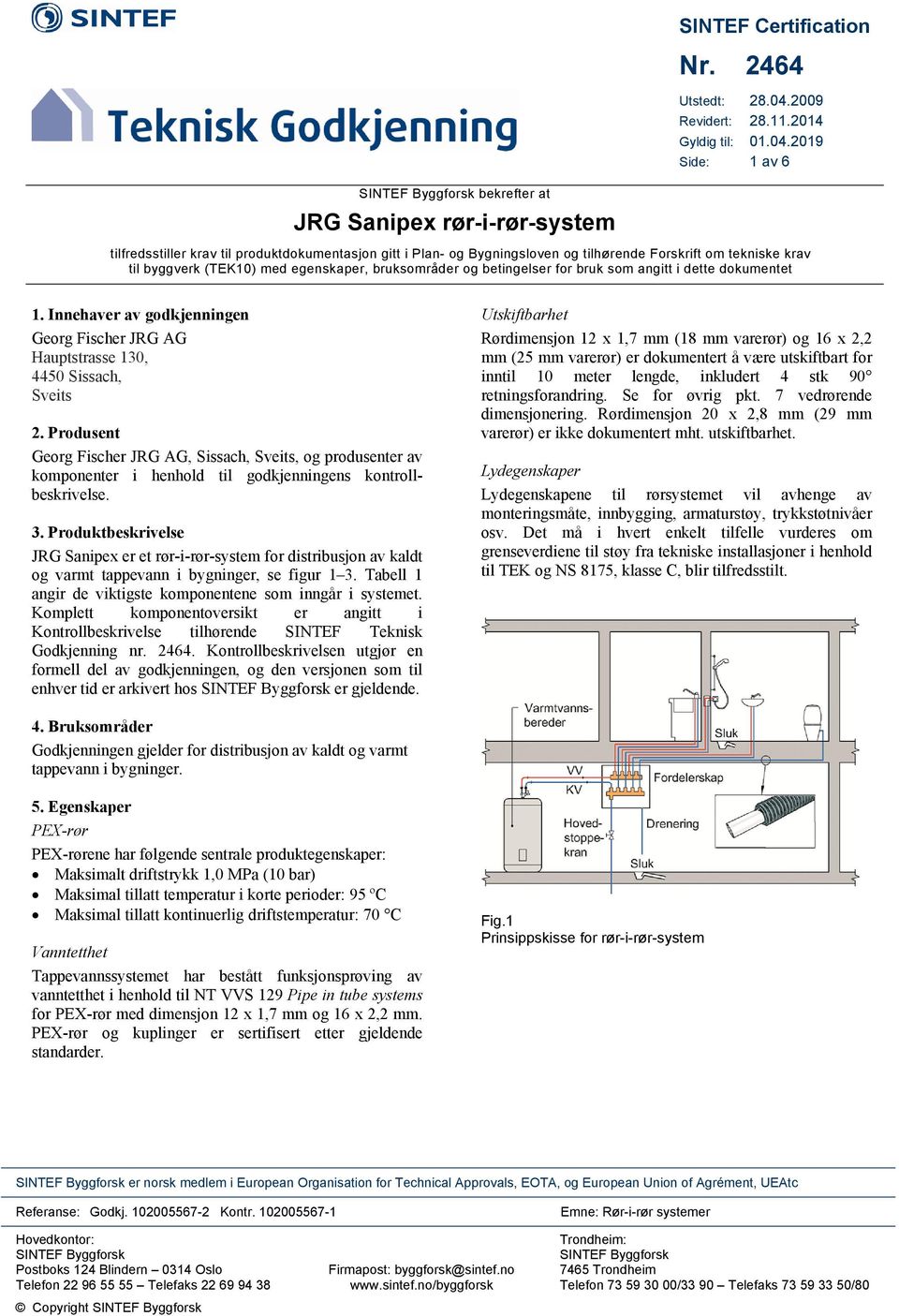 2019 Side: 1 av 6 tilfredsstiller krav til produktdokumentasjon gitt i Plan- og Bygningsloven og tilhørende Forskrift om tekniske krav til byggverk (TEK10) med egenskaper, bruksområder og betingelser