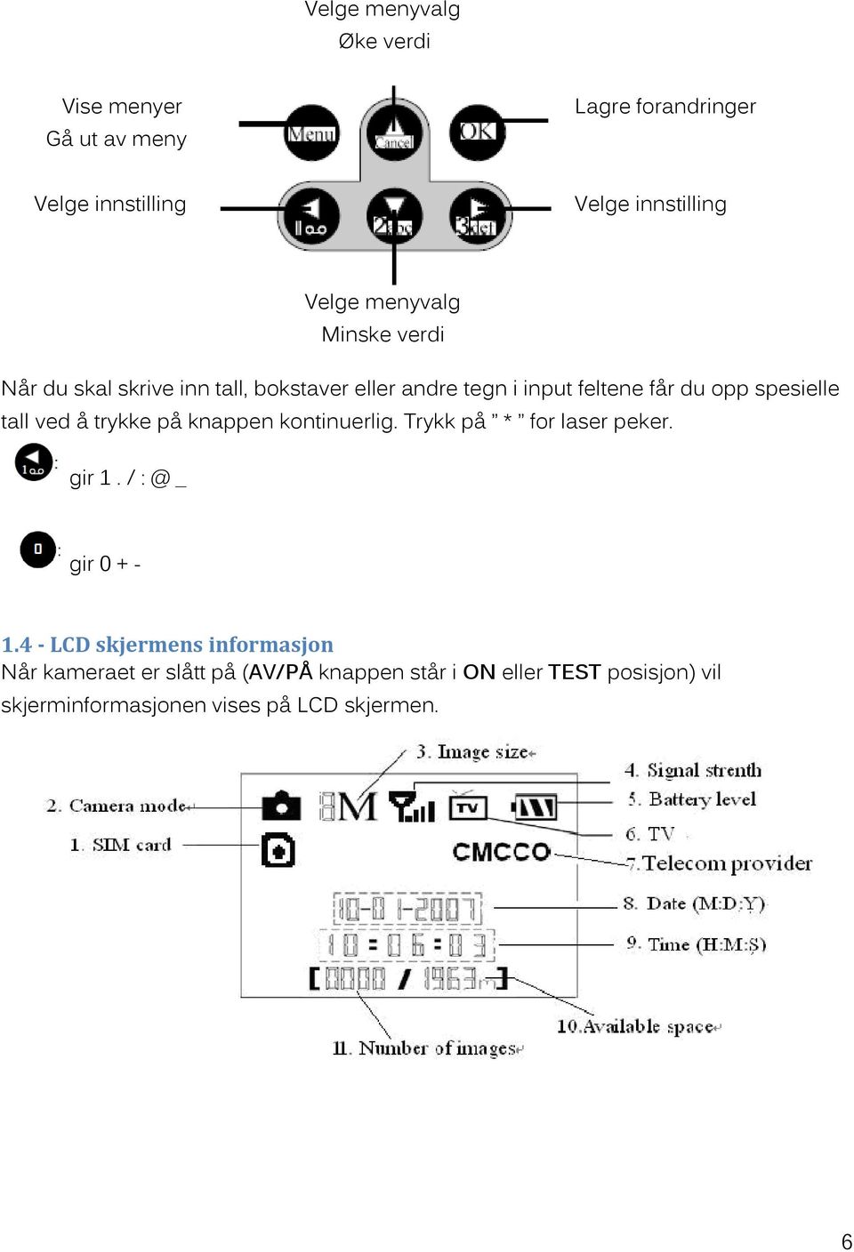 tall ved å trykke på knappen kontinuerlig. Trykk på * for laser peker. gir 1. / : @ _ gir 0 + - 1.