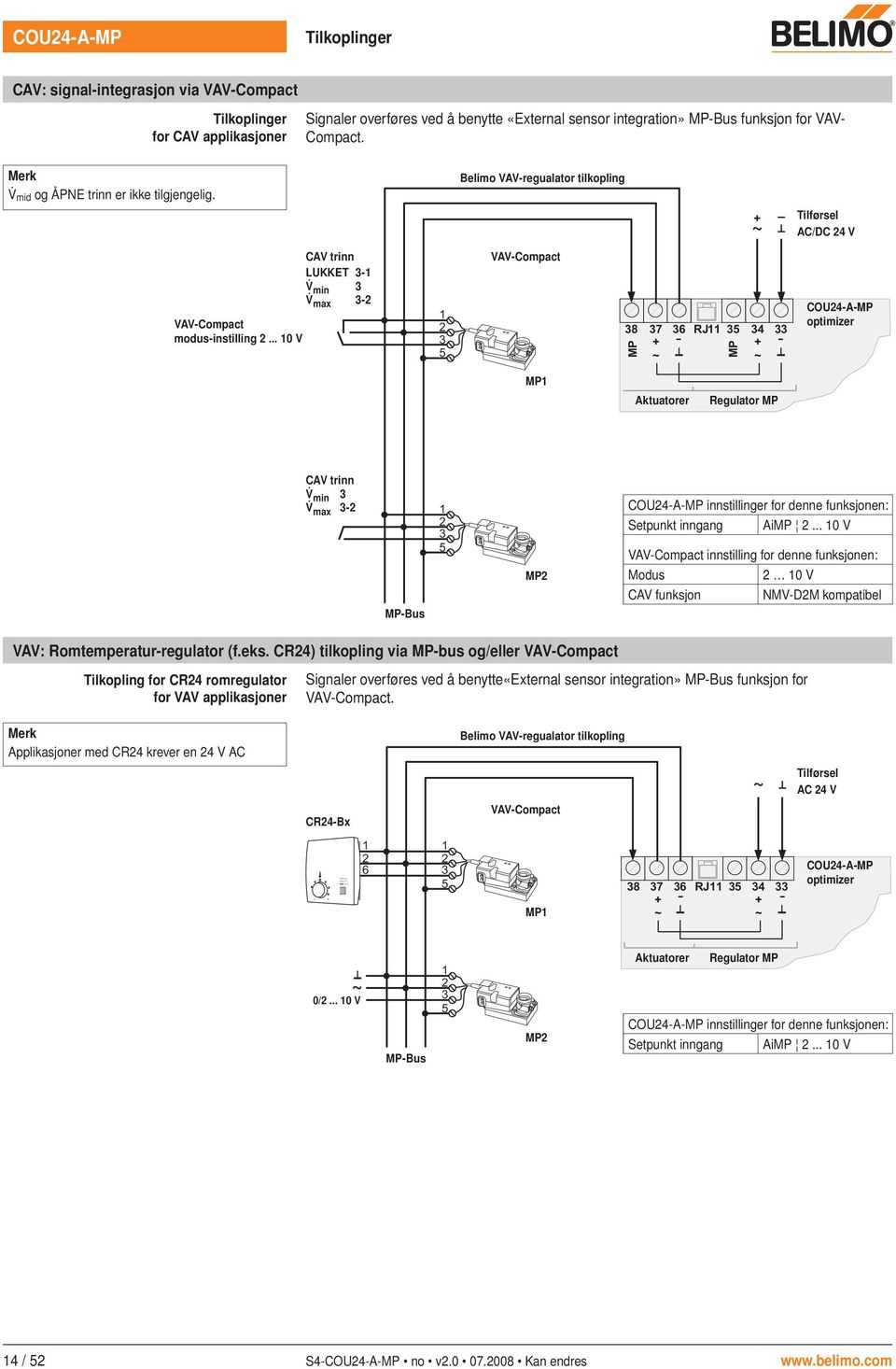 35 34 33 - - optimizer Aktuatorer Regulator CAV trinn min 3 max 3- -Bus 3 5 innstillinger for denne funksjonen: Setpunkt inngang Ai 0 V VAV-Compact innstilling for denne funksjonen: Modus 0 V CAV