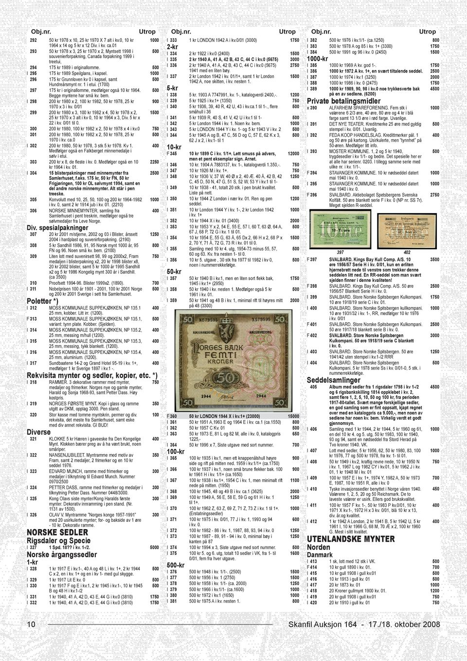 0 (2) 1 souvenierforpakning, Canada forpakning 1999 i treetui, I 335 2 kr 1940 A, 41 A, 42 B, 43 C, 44 C i kv.0 (5675) 0 -kr 294 175 kr 1989 i originallomme.