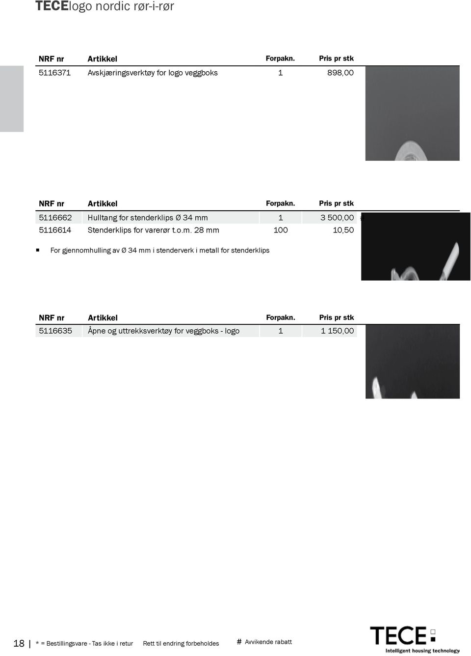 Pris pr stk 5116662 Hulltang for stenderklips Ø 34 mm