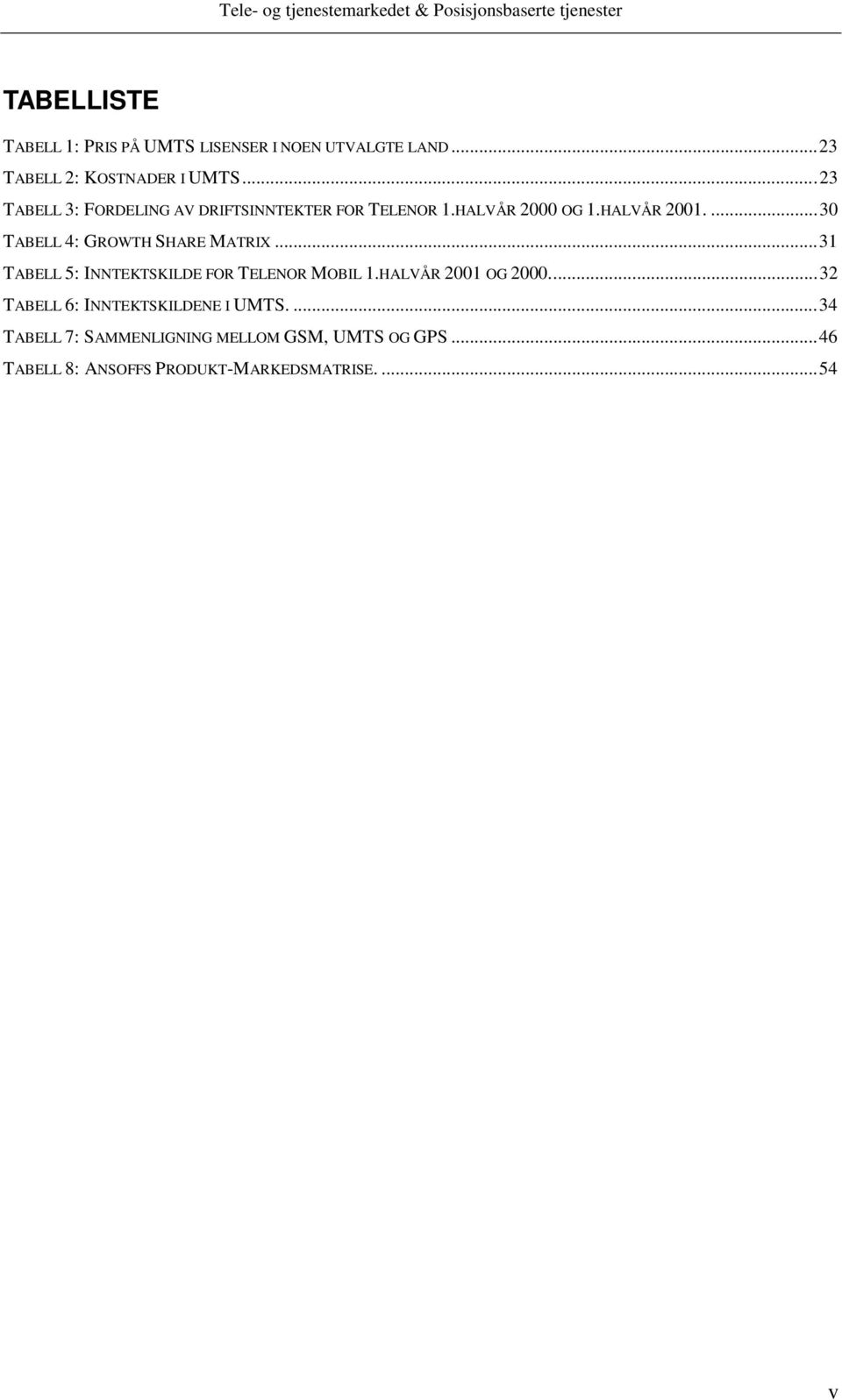 ...30 TABELL 4: GROWTH SHARE MATRIX...31 TABELL 5: INNTEKTSKILDE FOR TELENOR MOBIL 1.HALVÅR 2001 OG 2000.