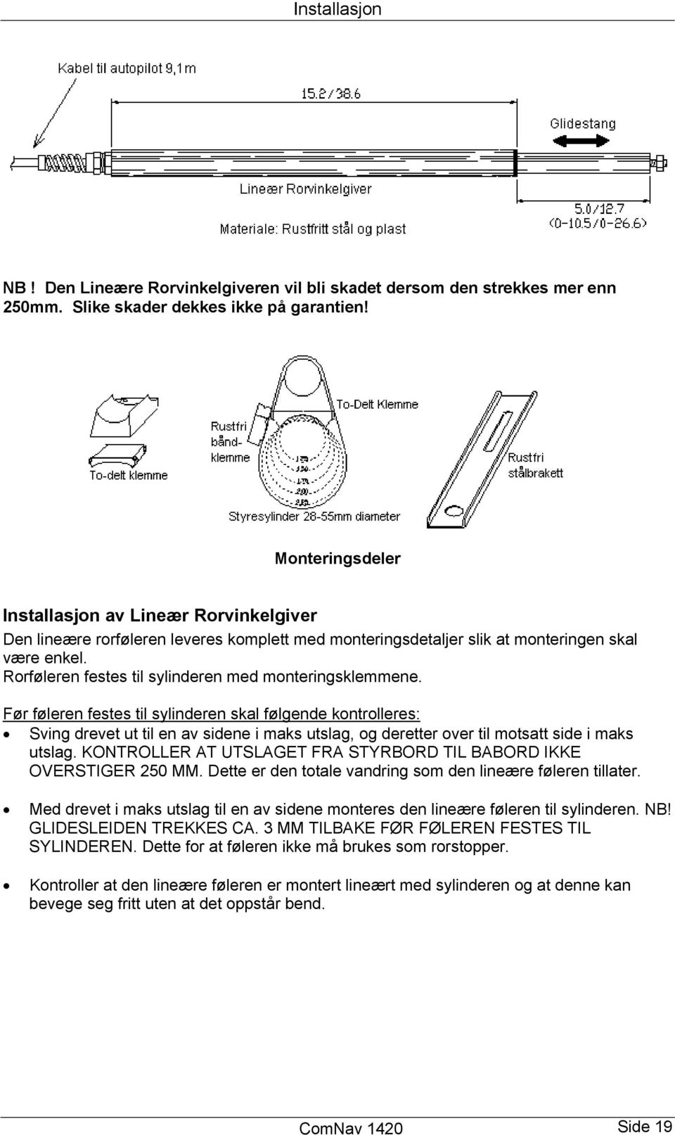 Rorføleren festes til sylinderen med monteringsklemmene.