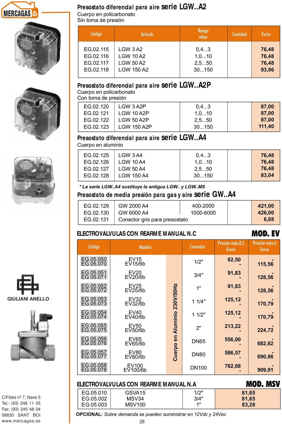 ..3,0...0 2,5...50 30...50 Presostato diferencial para aire serie LGW..A4 Cuerpo en aluminio EG.02.25 EG.02.2 EG.02.27 EG.02.28 LGW 3 A4 LGW 0 A4 LGW 50 A4 LGW 50 A4 0,4...3,0...0 2,5...50 30...50 * La serie LGW.