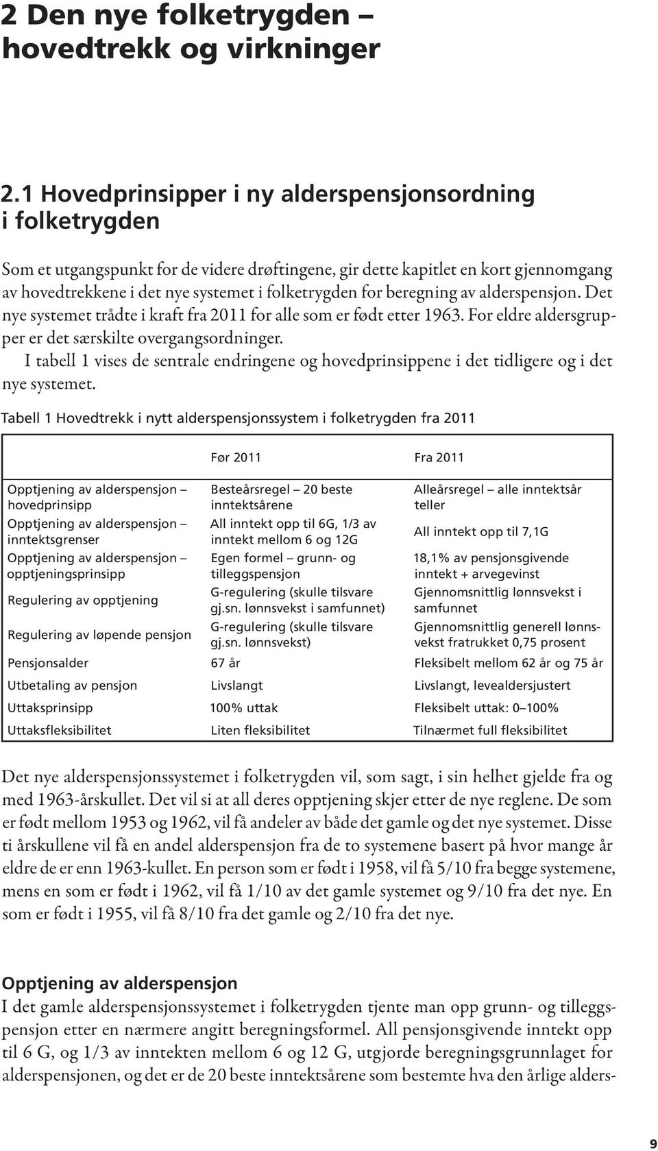 for beregning av alderspensjon. Det nye systemet trådte i kraft fra 2011 for alle som er født etter 1963. For eldre aldersgrupper er det særskilte overgangsordninger.