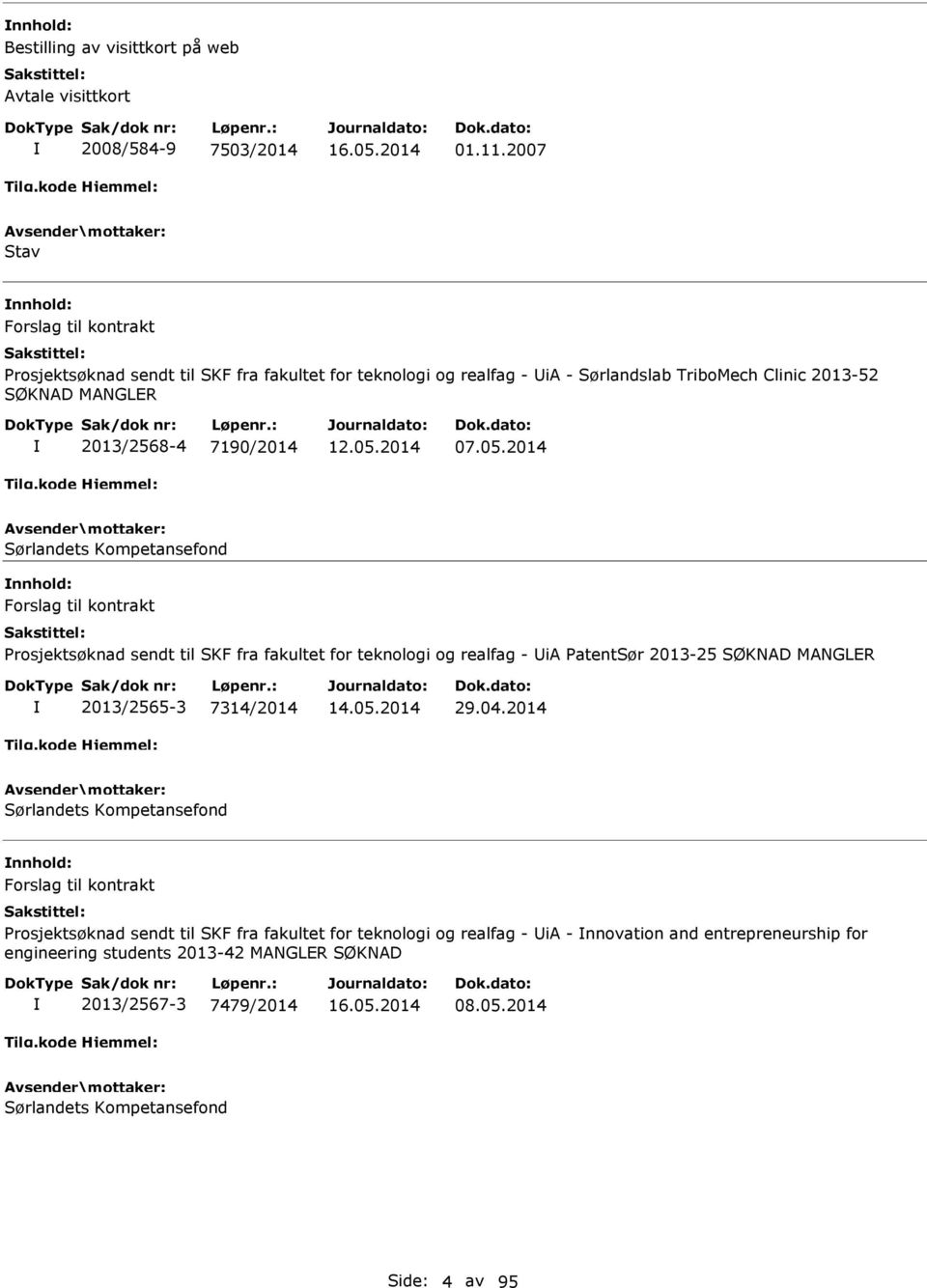 05.2014 ørlandets Kompetansefond Forslag til kontrakt Prosjektsøknad sendt til KF fra fakultet for teknologi og realfag - ia Patentør 2013-25 ØKNAD MANGLER 2013/2565-3 7314/2014