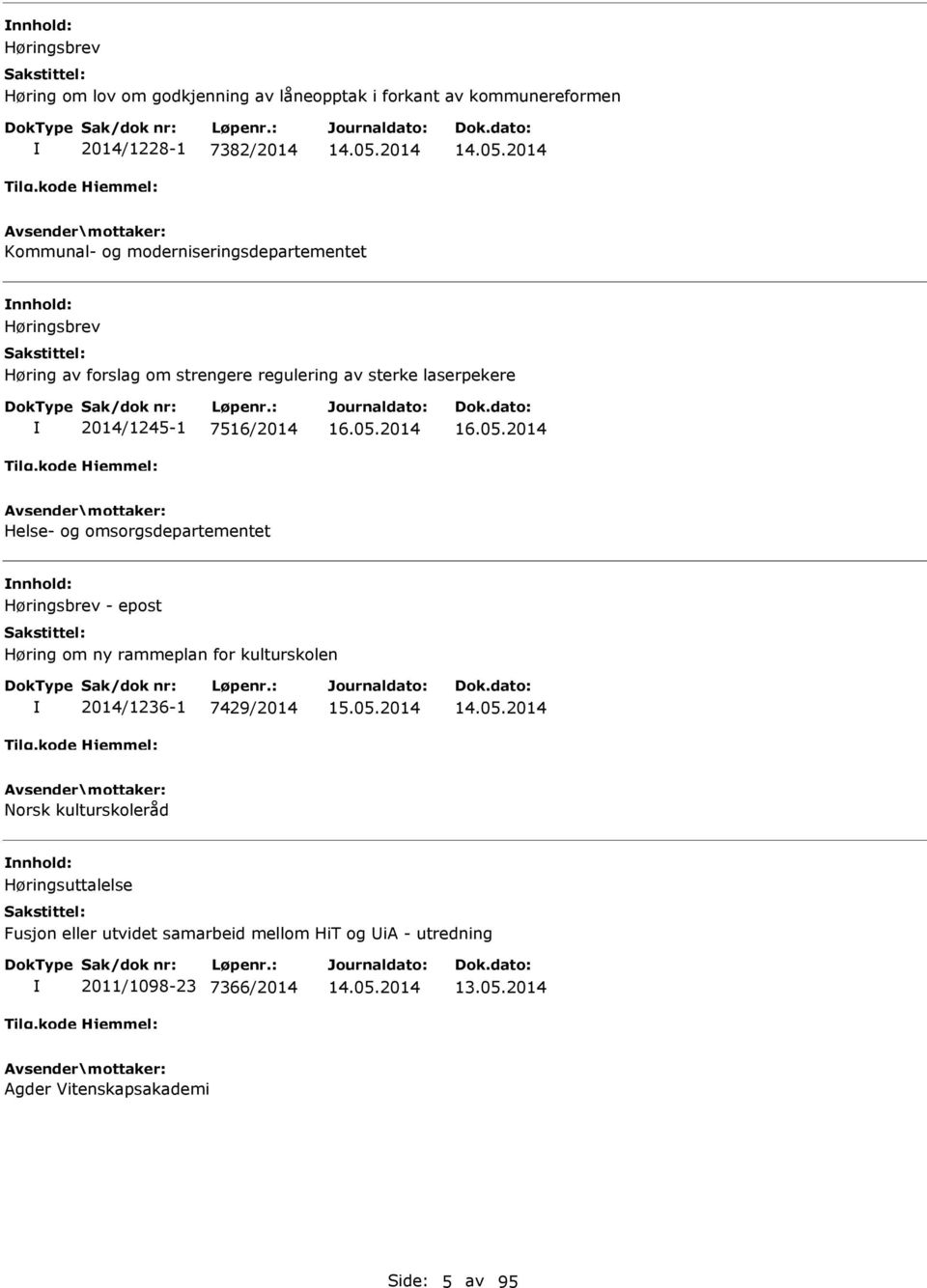 Helse- og omsorgsdepartementet Høringsbrev - epost Høring om ny rammeplan for kulturskolen 2014/1236-1 7429/2014 Norsk