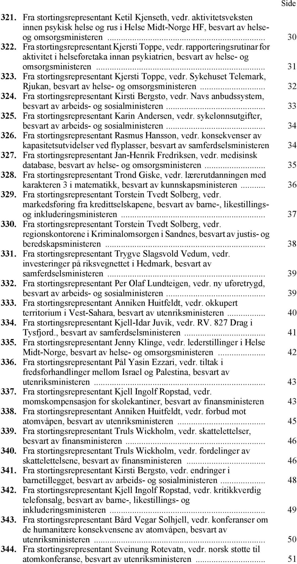 Fra stortingsrepresentant Kjersti Toppe, vedr. Sykehuset Telemark, Rjukan, besvart av helse- og omsorgsministeren... 32 324. Fra stortingsrepresentant Kirsti Bergstø, vedr.