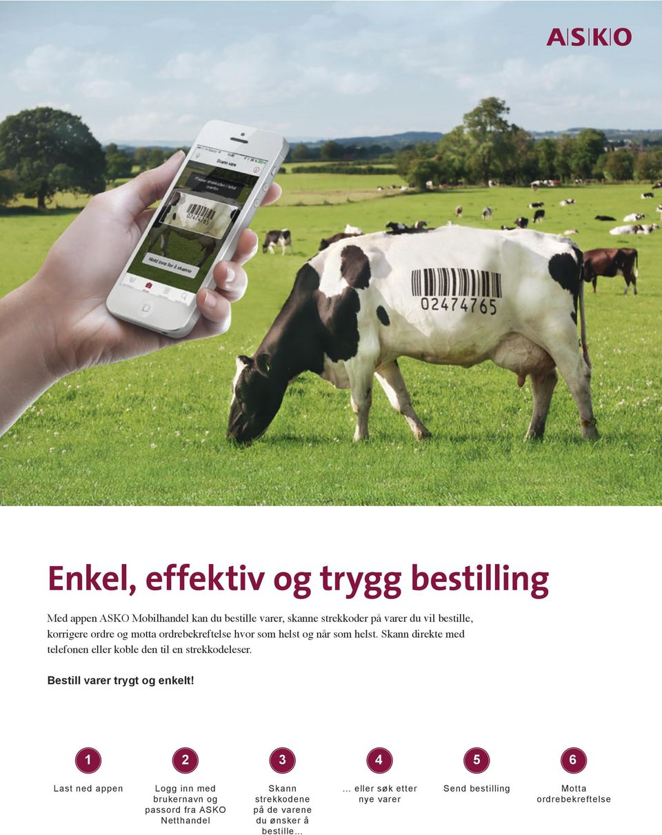 Skann direkte med telefonen eller koble den til en strekkodeleser. Bestill varer trygt og enkelt!