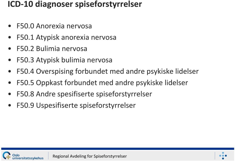 4 Overspising forbundet med andre psykiske lidelser F50.