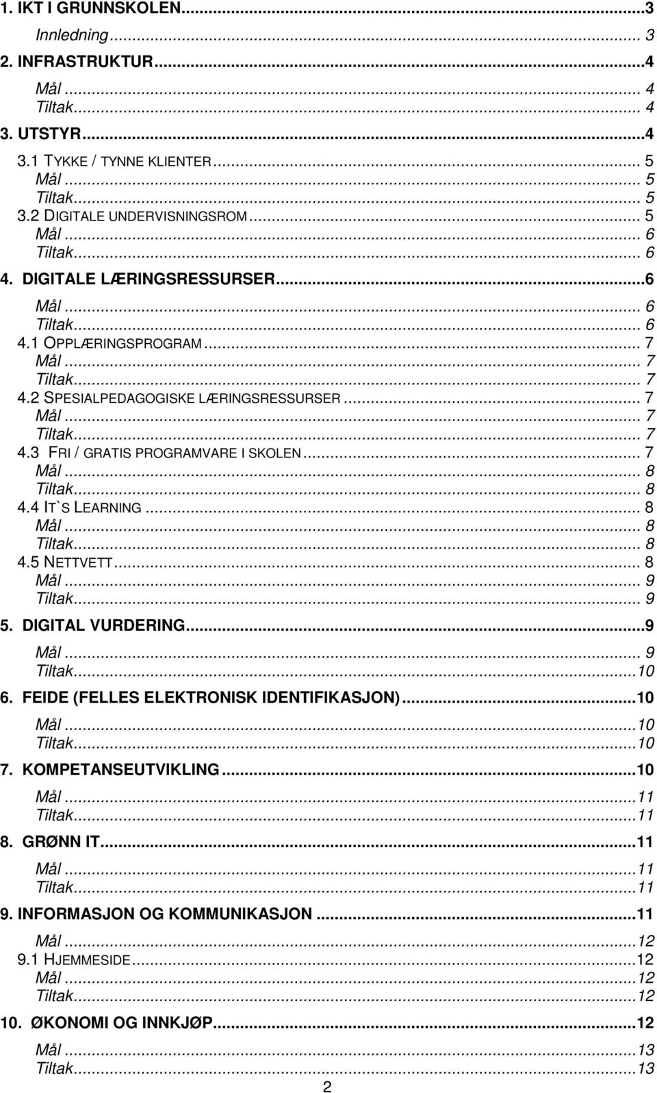 .. 8 4.4 IT`S LEARNING... 8... 8... 8 4.5 NETTVETT... 8... 9... 9 5. DIGITAL VURDERING...9... 9...10 6. FEIDE (FELLES ELEKTRONISK IDENTIFIKASJON)...10...10...10 7.