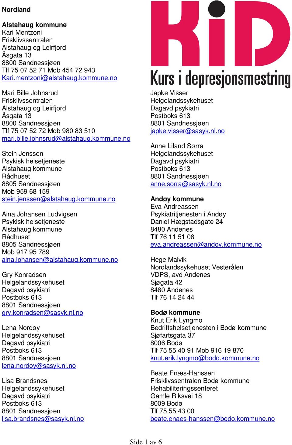 johansen@alstahaug.kommune.no Gry Konradsen gry.konradsen@sasyk.nl.no Lena Nordøy lena.nordoy@sasyk.nl.no Lisa Brandsnes lisa.brandsnes@sasyk.nl.no Japke Visser japke.visser@sasyk.nl.no Anne Liland Sørra anne.