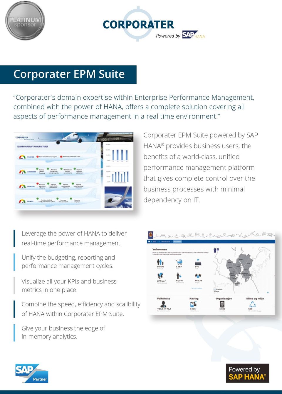 Corporater EPM Suite powered by SAP HANA provides business users, the benefits of a world-class, unified performance management platform that gives complete control over the business processes with