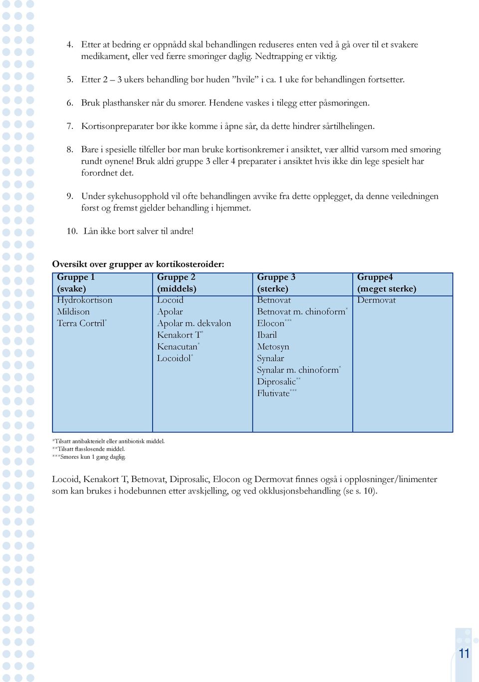 Kortisonpreparater bør ikke komme i åpne sår, da dette hindrer sårtilhelingen. 8. Bare i spesielle tilfeller bør man bruke kortisonkremer i ansiktet, vær alltid varsom med smøring rundt øynene!