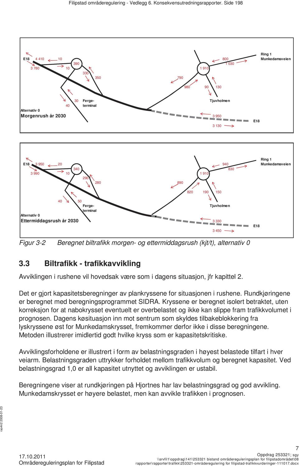 940 Munkedamsveien 340 830 3 990 10 1 910 290 280 890 820 190 150 40 50 Ferge- Tjuvholmen terminal Alternativ 0 Ettermiddagsrush år 2030 3 330 3 450 E18 Figur 3-2 Beregnet biltrafikk morgen- og