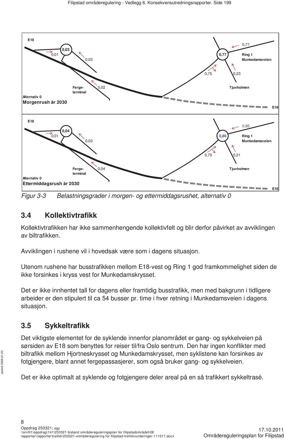 Ferge- 0,04 Tjuvholmen terminal Alternativ 0 Ettermiddagsrush år 2030 Figur 3-3 Belastningsgrader i morgen- og ettermiddagsrushet, alternativ 0 E18 3.